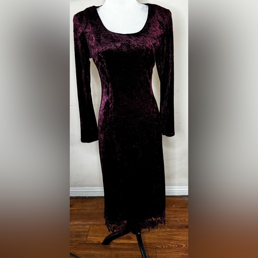 Vintage Mauve Velvet Sheath Midi Dress 90’s Witchy whimsigoth stevie knicks noir - Picture 14 of 14